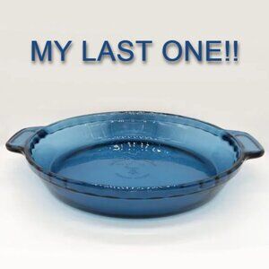Vintage Anchor Hocking Blue Pie Plate Fluted Dish with handles